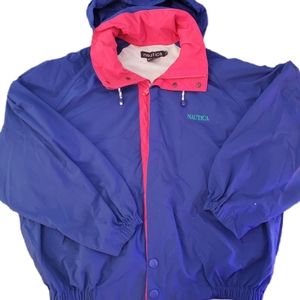 Vintage Nautica Windbreaker Red & Blue With Hood Unisex SZ XL